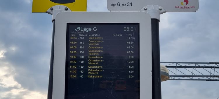 Bild på en realtidsskärm på Kalmar C